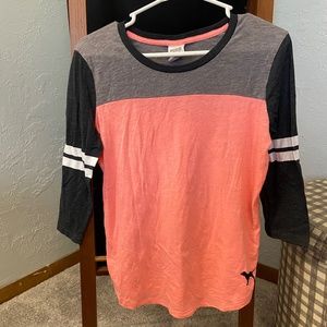PINK Victoria’s Secret 3/4 Sleeve Baseball Tee - Coral/Grey